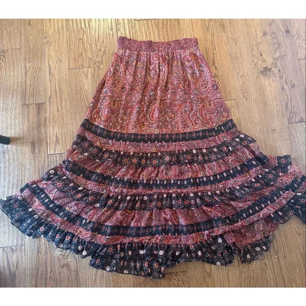 Misa Los Angelous Mia paisley ruffled tiered skirt and top set M - Picture 11 of 12
